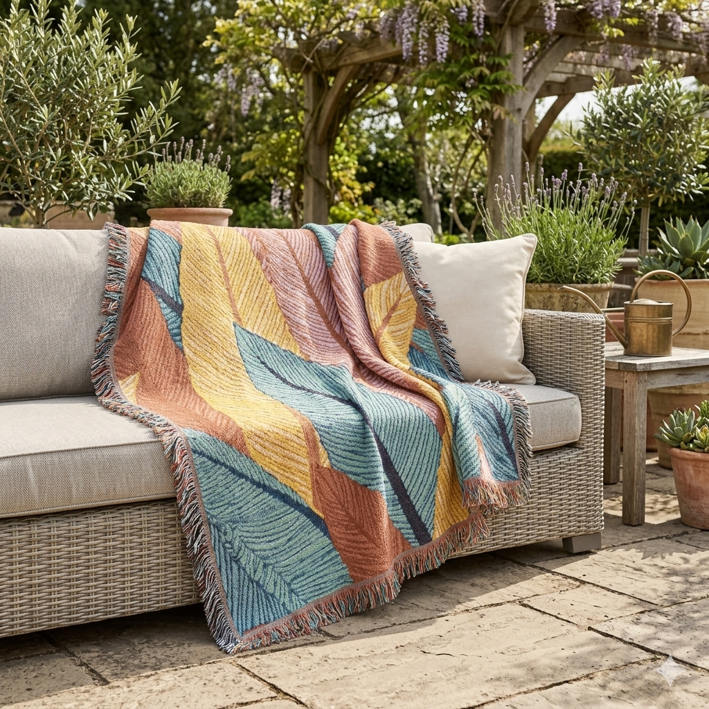 Tropische Blätter Gewebte Decke — Boho-Überwurf für Wohnzimmer, Schlafzimmer & Terrasse