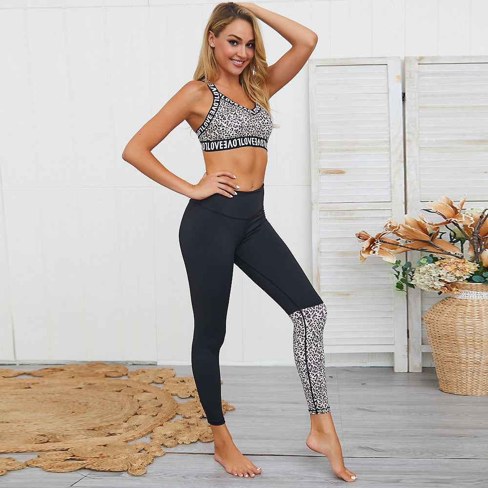 Leopard Print Yoga Suit – High-Waist Fitness Set with Adjustable Bra Back