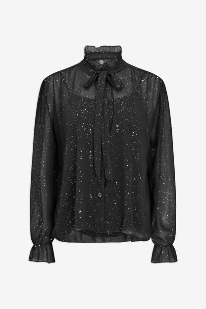Women's Foil-Print Button-Down Shirt, Tie-Bow Collar & Removable Cami