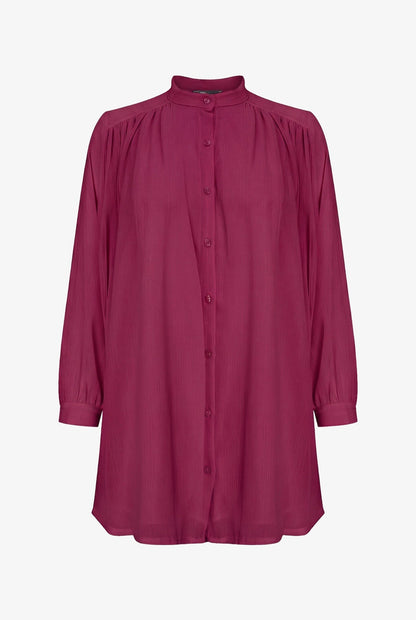 Women's Woven Button-Down Tunic Shirt, Long Sleeves & Stand Collar