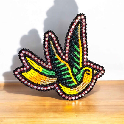 Yellow and Green Beaded Hummingbird Barrette
