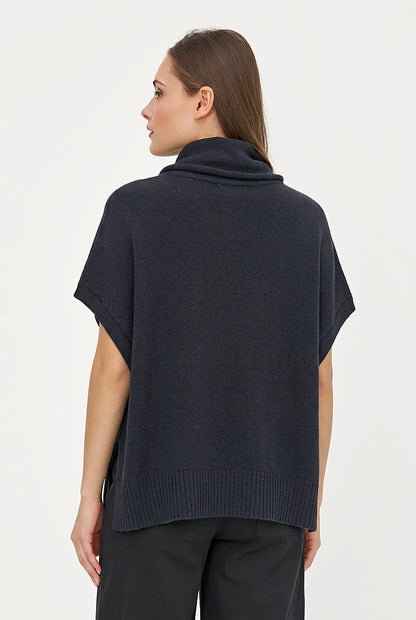 Women's Cowl Turtleneck Poncho with Side Buttons & Kangaroo Pocket