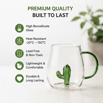 Cactus Borosilicate Glass Mug 13.5 oz - 1Piece