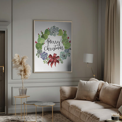 Wandbild Kakteen- und Sukkulenten-Weihnachtskranz