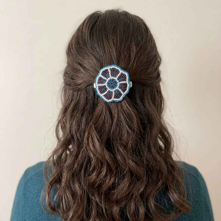 Dark Purple Beaded Flower Barrette