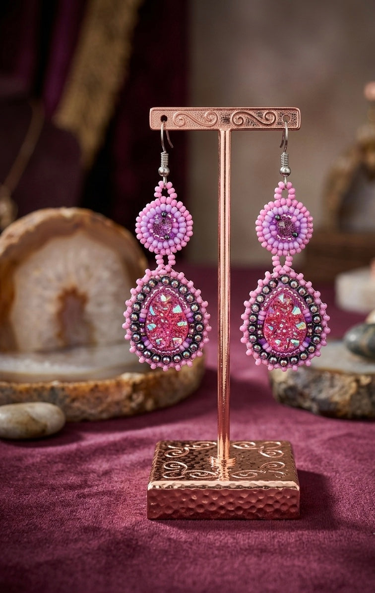 Drop Beaded Earrings pink collection