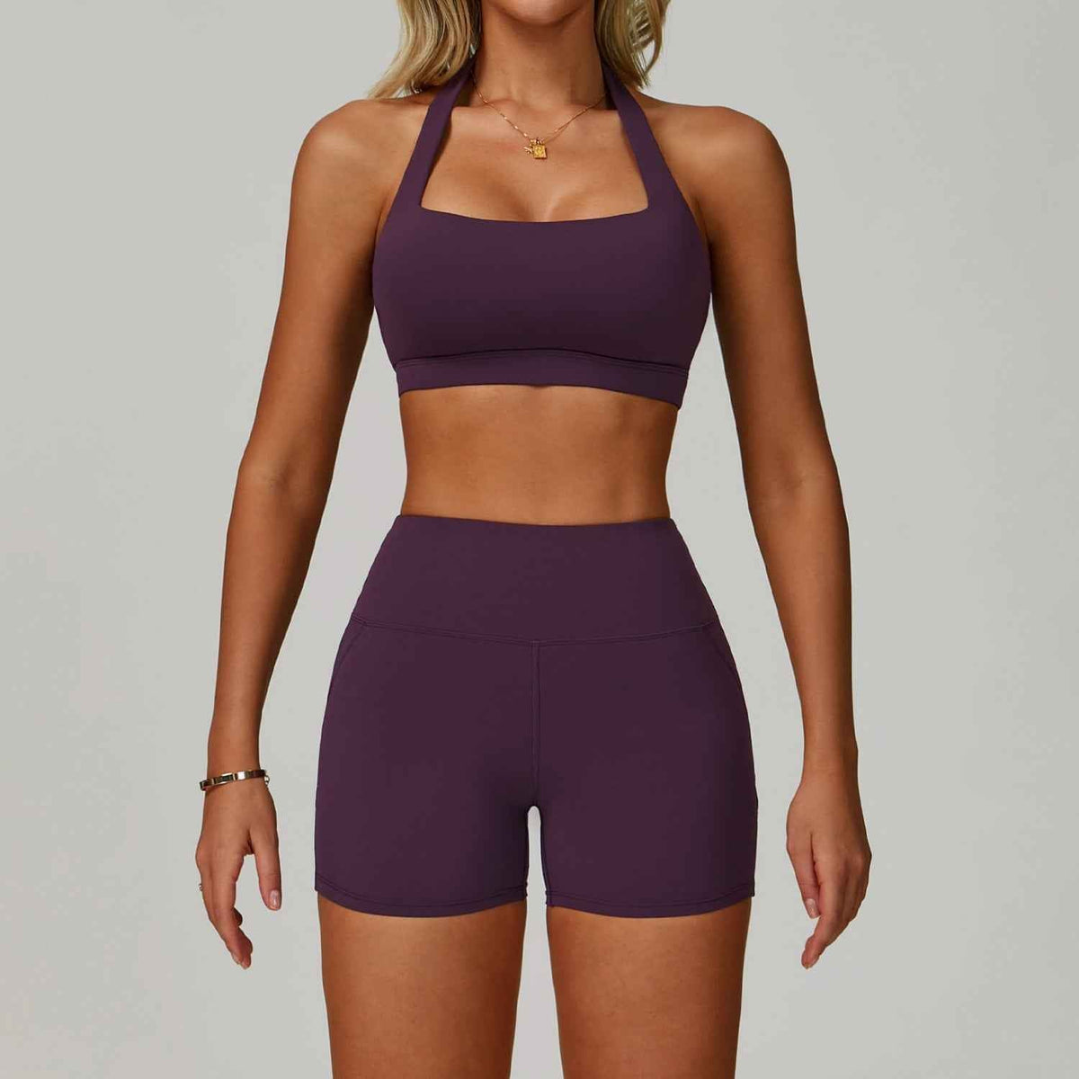 Women’s Backless Halter Yoga Workout Set – Tight-Fit Quick-Dry Activewear