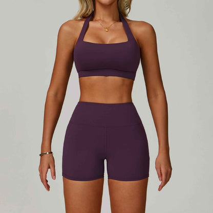 Women’s Backless Halter Yoga Workout Set – Tight-Fit Quick-Dry Activewear