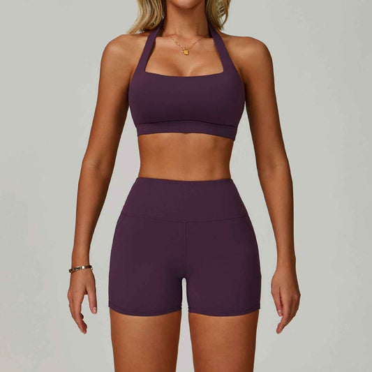 Women’s Backless Halter Yoga Workout Set – Tight-Fit Quick-Dry Activewear