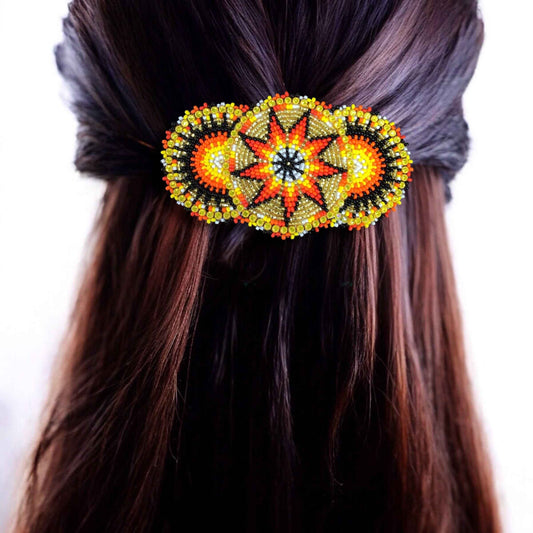 Golden Native American Beaded Barrettes