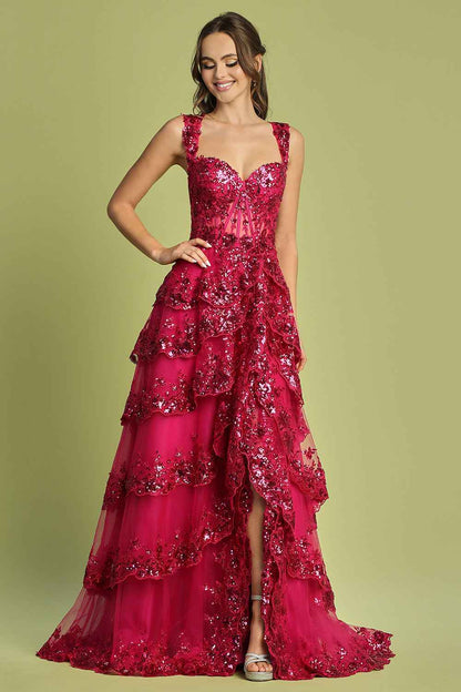 TIERED RUFFLE A LINE DRESS