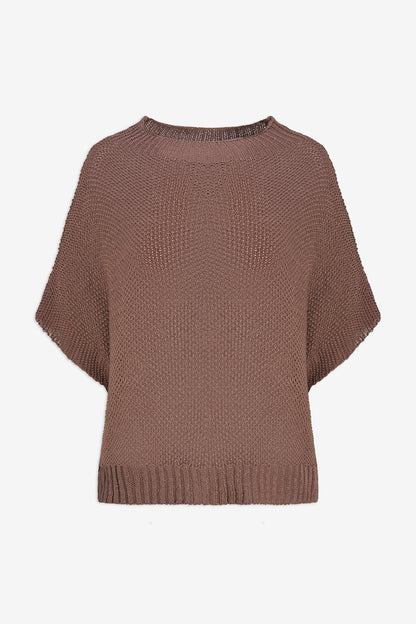 Women's Knit Boat-Neck Sweater with Short Sleeves