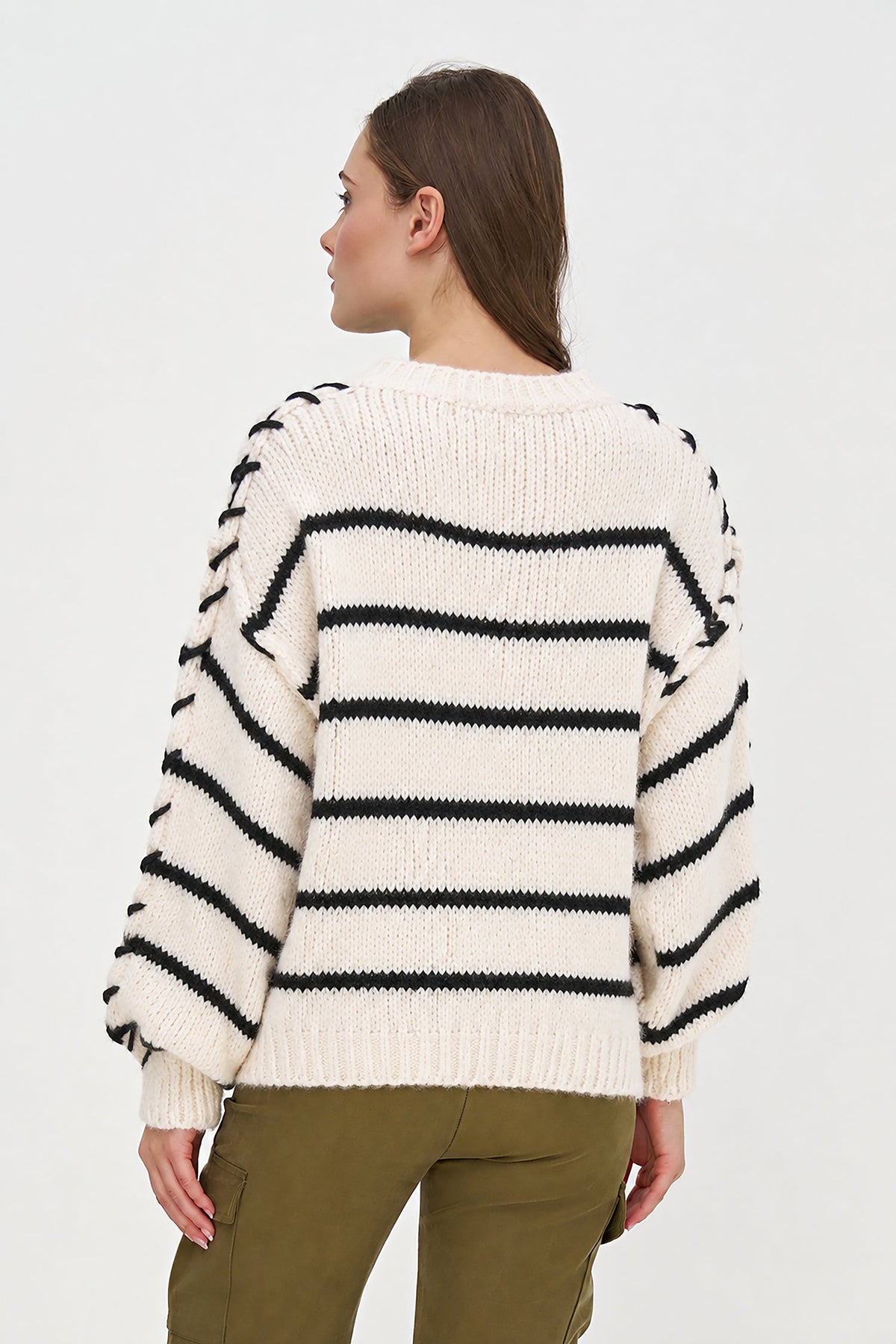 Women's Knit Crew-Neck Sweater, Long Sleeves & Color-Block Stripes