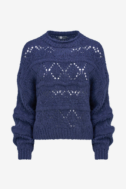 Women's Open-Crochet Crew-Neck Sweater