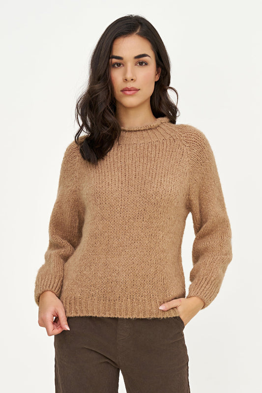 Women's Knit Sweater with Long Raglan Sleeves & Rolled Mock Neck