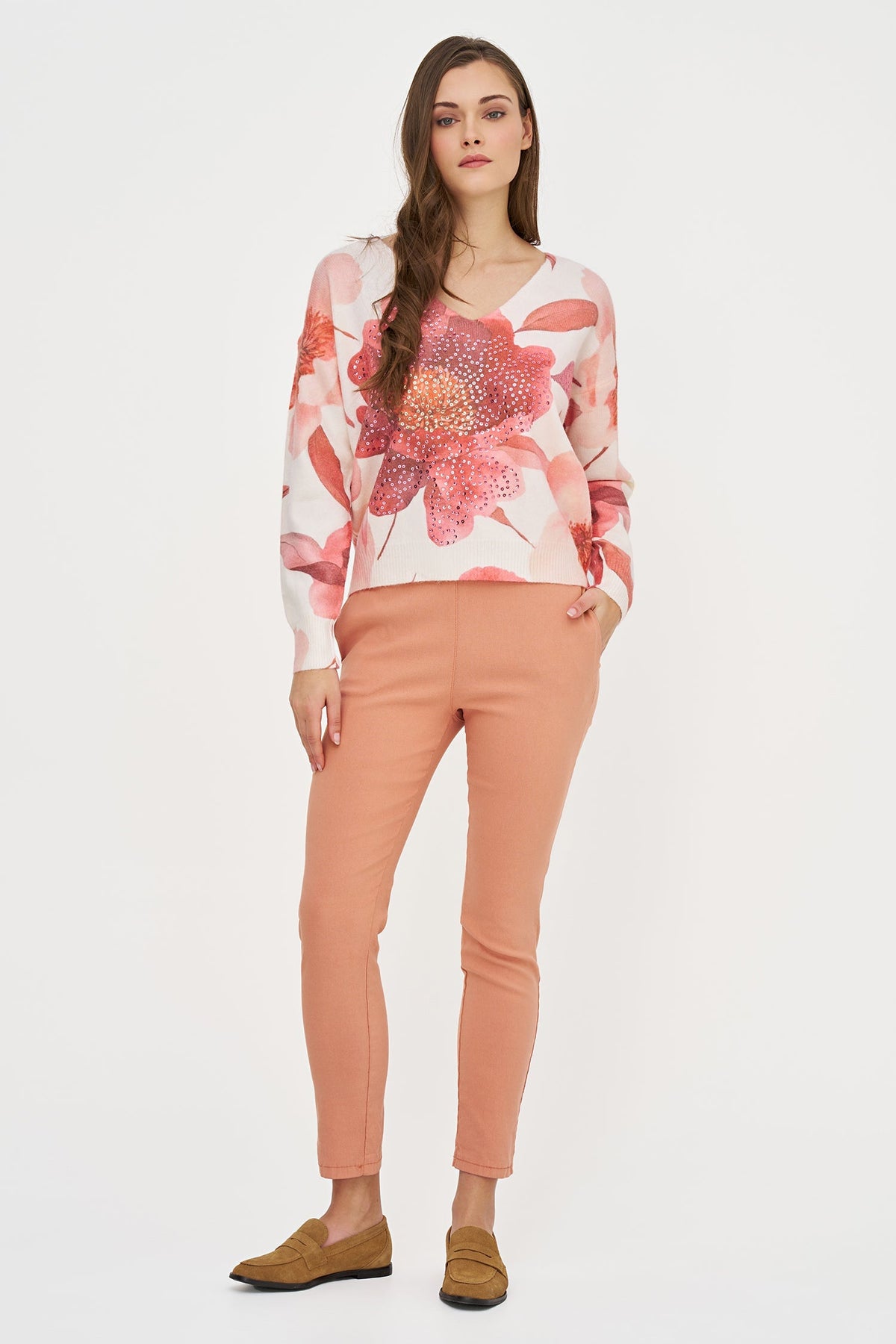 Women's Printed Knit V-Neck Sweater