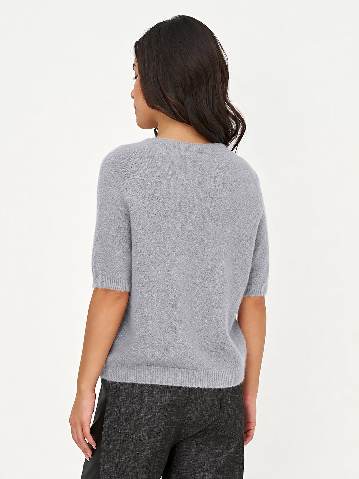 Women's Soft Brushed-Knit Crew-Neck Sweater with Elbow-Length Sleeves
