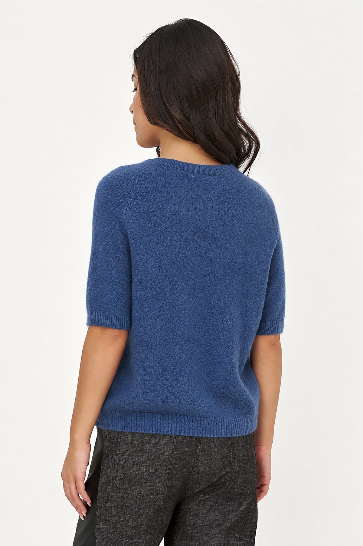 Women's Soft Brushed-Knit Crew-Neck Sweater with Elbow-Length Sleeves