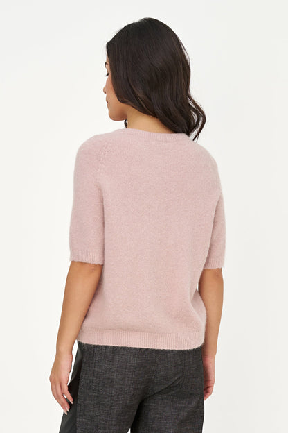 Women's Soft Brushed-Knit Crew-Neck Sweater with Elbow-Length Sleeves