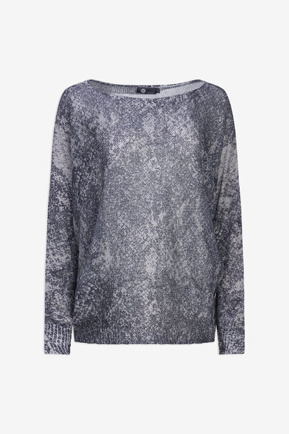 Women's Knit Printed Boat-Neck Sweater with Long Bat-Sleeves & a Wider Body