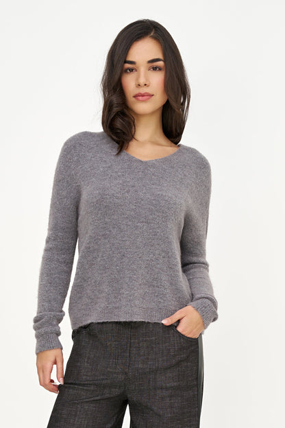 Women's Soft Brushed-Knit V-Neck Sweater with Long Sleeves