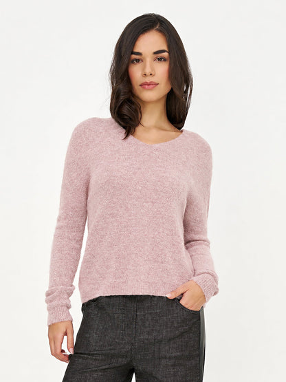 Women's Soft Brushed-Knit V-Neck Sweater with Long Sleeves