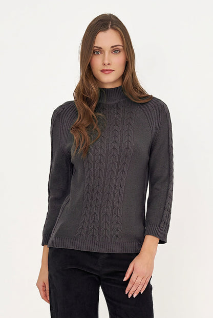 Women's Cable-Knit Mock-Neck Sweater with Long Raglan Sleeves