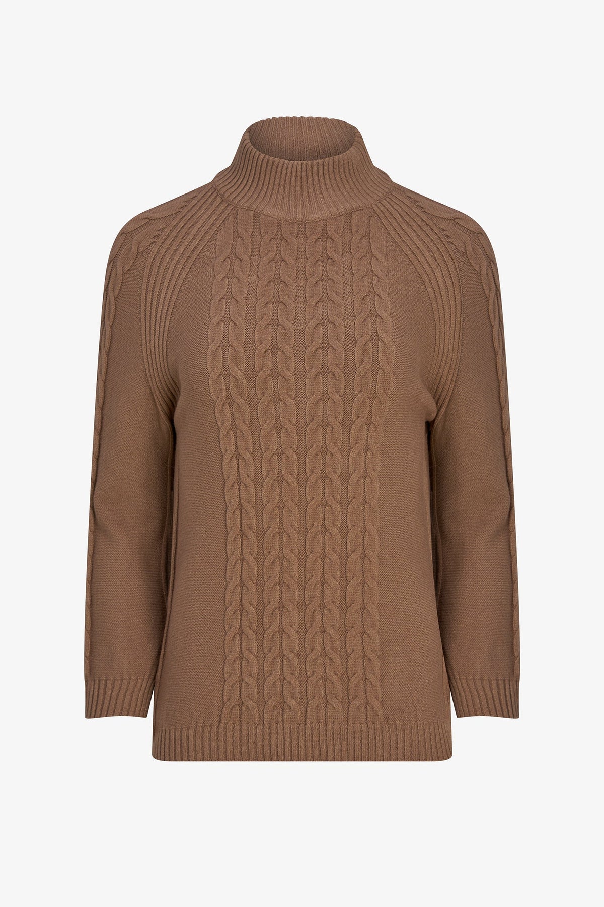 Women's Cable-Knit Mock-Neck Sweater with Long Raglan Sleeves