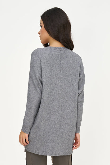 Women's Knit V-Neck Tunic Sweater with Long Sleeves