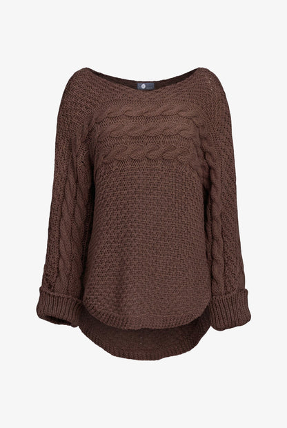 Women's Cable-Knit Scoop-Neck Sweater, Cuffed Sleeves & High-Low Hem