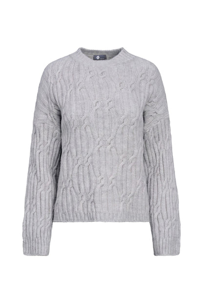 Women's Cable-Knit Crew-Neck Sweater with Long Sleeves
