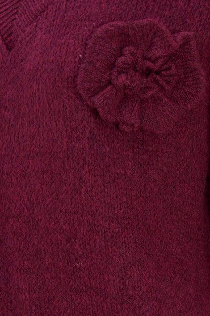 Women's Knit V-Neck Sweater, Long Sleeves & Flower Details