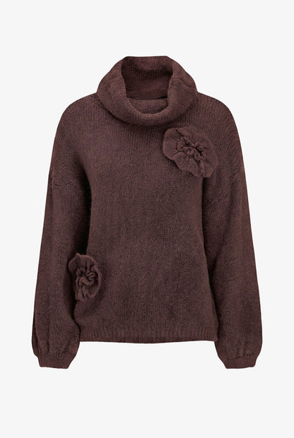 Women's Cowl Turtleneck Sweater, Long Sleeves & Flower Details