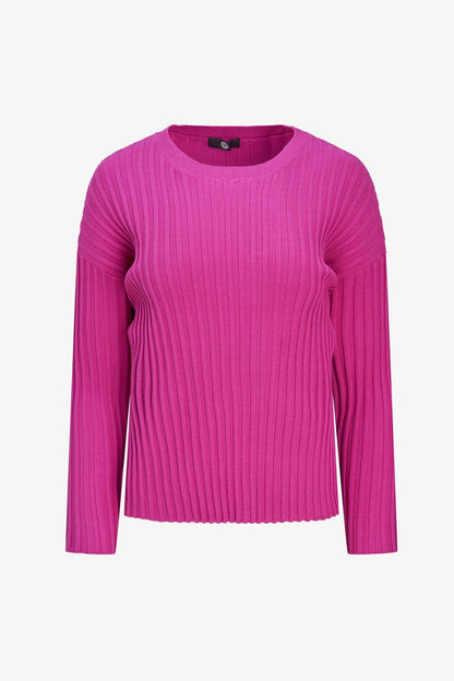 Women's Rib-Knit Crew-Neck Sweater with Long Sleeves