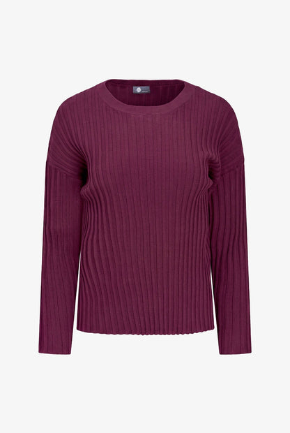 Women's Rib-Knit Crew-Neck Sweater with Long Sleeves