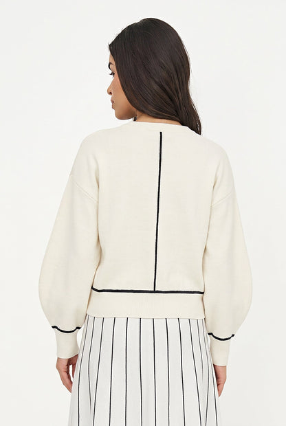 Women's Color-Block Crew-Neck Sweater, Long Sleeves & Piping