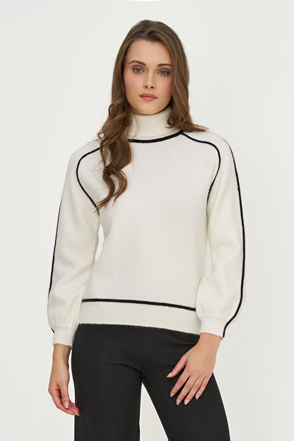 Women's Color-Block Turtleneck Sweater, Long Sleeves & Piping