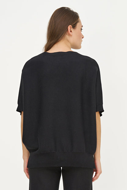 Women's Oversized Crew-Neck Sweater with Elbow-Length Batwing Sleeves