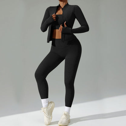 Three-Piece Running & Workout Set – Quick-Dry Sportswear with Cardigan