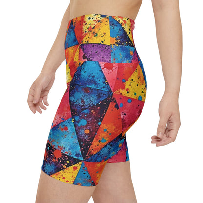 Colorful Geometric Triangle Women's Workout Shorts — Vibrant Athletic Biker Shorts