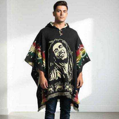 Vintage Bob Marley Hooded Poncho  HandMade Wool Poncho