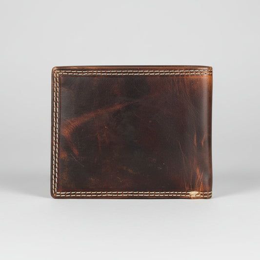 Men’s Genuine Cow Leather Bifold Wallet. Embossed Deer Design with RFID Protection