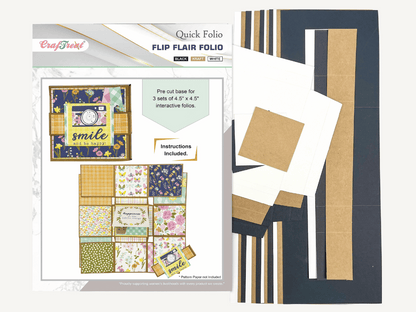 Craftreat Scrapbook Blank Quick Folio - Flip Flair Folio - Black, Kraft and White