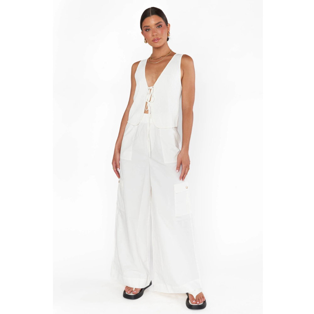 Time Out Ribbed Tie Tank Top – White