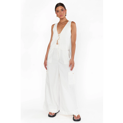 Time Out Ribbed Tie Tank Top – White