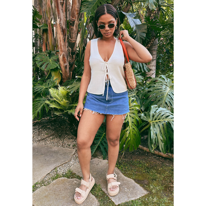 Time Out Ribbed Tie Tank Top – White