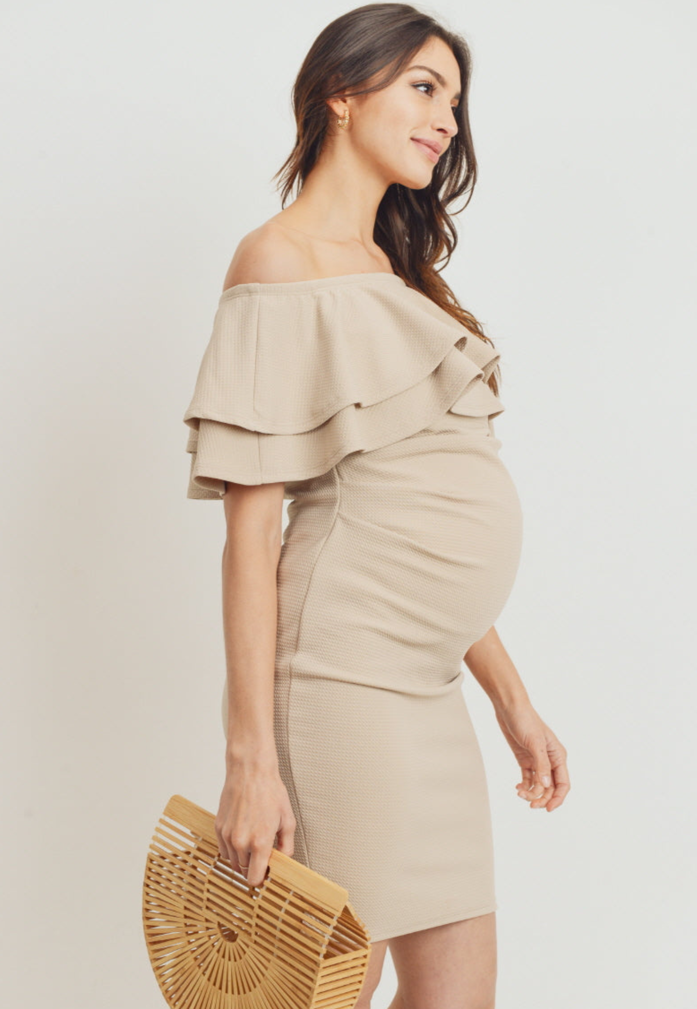 Double Ruffle Off Shoulder Maternity Dress