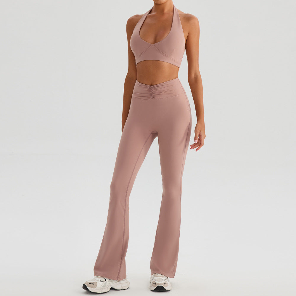Yoga Sports Halter Bra & Tennis Skirt Two-Piece Set – Outdoor Running Fitness Outfit