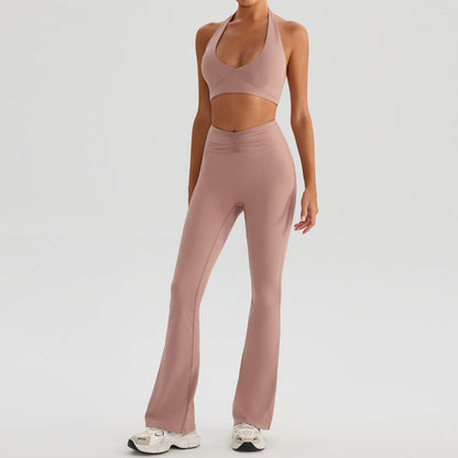 Yoga Sports Halter Bra & Tennis Skirt Two-Piece Set – Outdoor Running Fitness Outfit