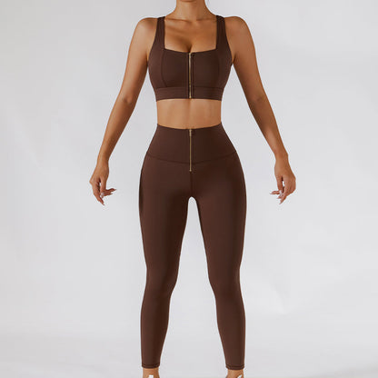Women’s Ribbed One-Shoulder Yoga Set – Backless Sports Bra & Yoga Pants
